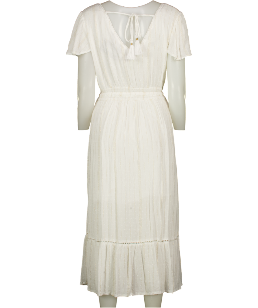 YOURS White / Metallic Striped Tassell Detail Midi Dress UK 20