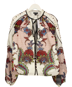 Karen Millen Multicoloured Mirror Print Silk Cotton Button Detail Woven Blouse UK 10