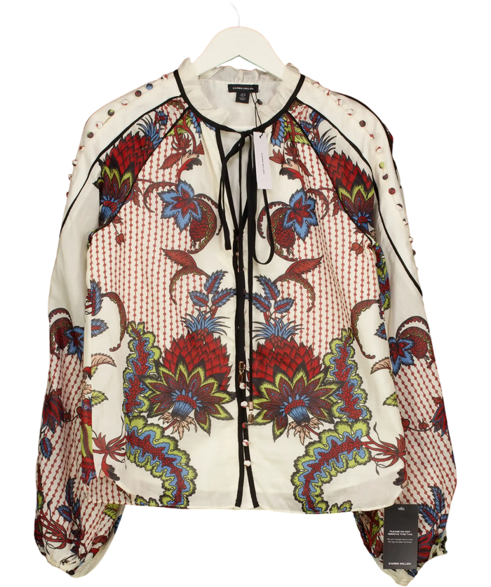 Karen Millen Multicoloured Mirror Print Silk Cotton Button Detail Woven Blouse UK 10