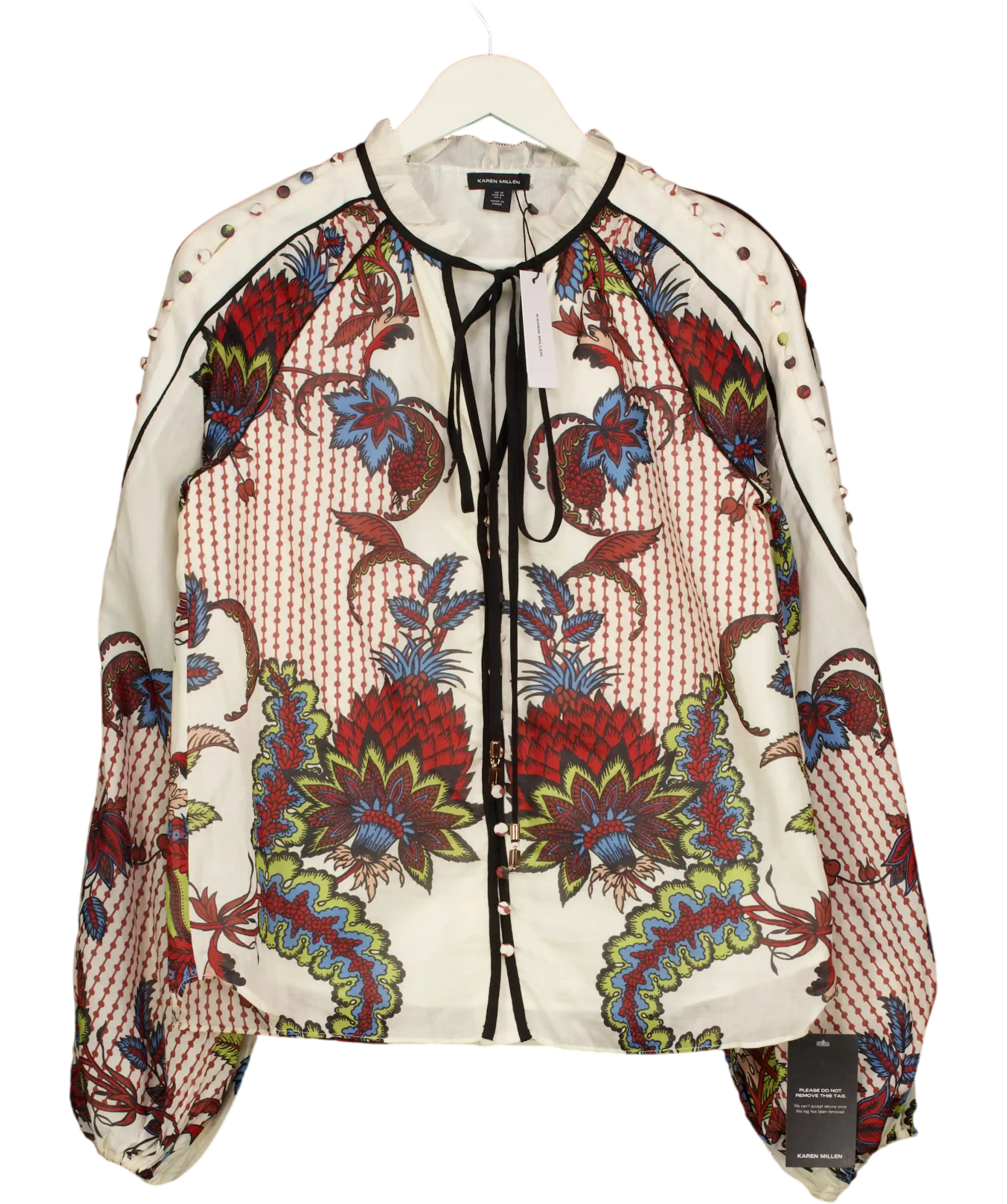 Karen Millen Multicoloured Mirror Print Silk Cotton Button Detail Woven Blouse UK 10