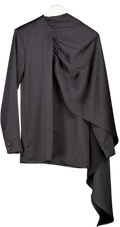 SOURCE UNKNOWN Black Satin Drape Long Sleeve Mini Dress UK S/M