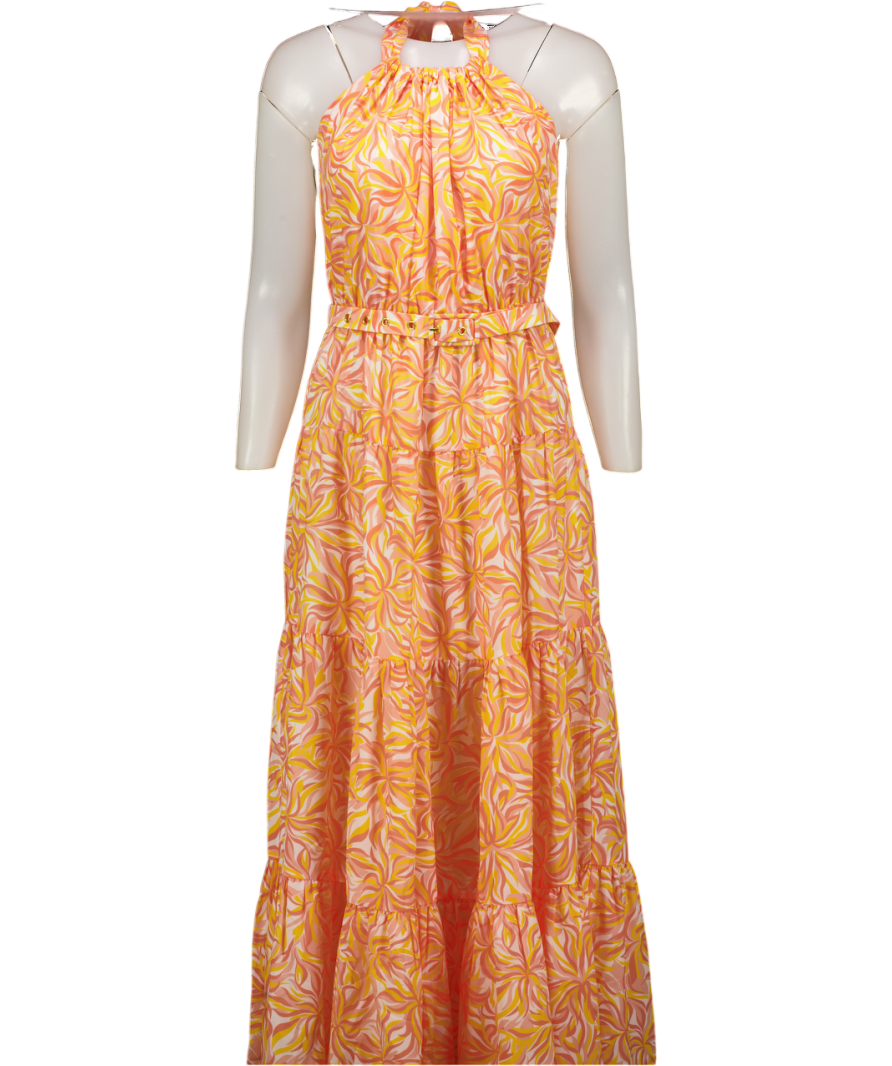PALOMA BLUE Orange Floral Halter Maxi Dress UK XS
