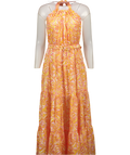 PALOMA BLUE Orange Floral Halter Maxi Dress UK XS