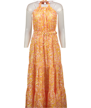 PALOMA BLUE Orange Floral Halter Maxi Dress UK XS
