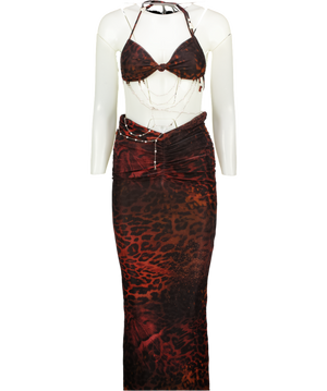 OUTCAST Multicoloured 2-piece Beaded Animal Print Bikini Top And Skirt Set UK XS