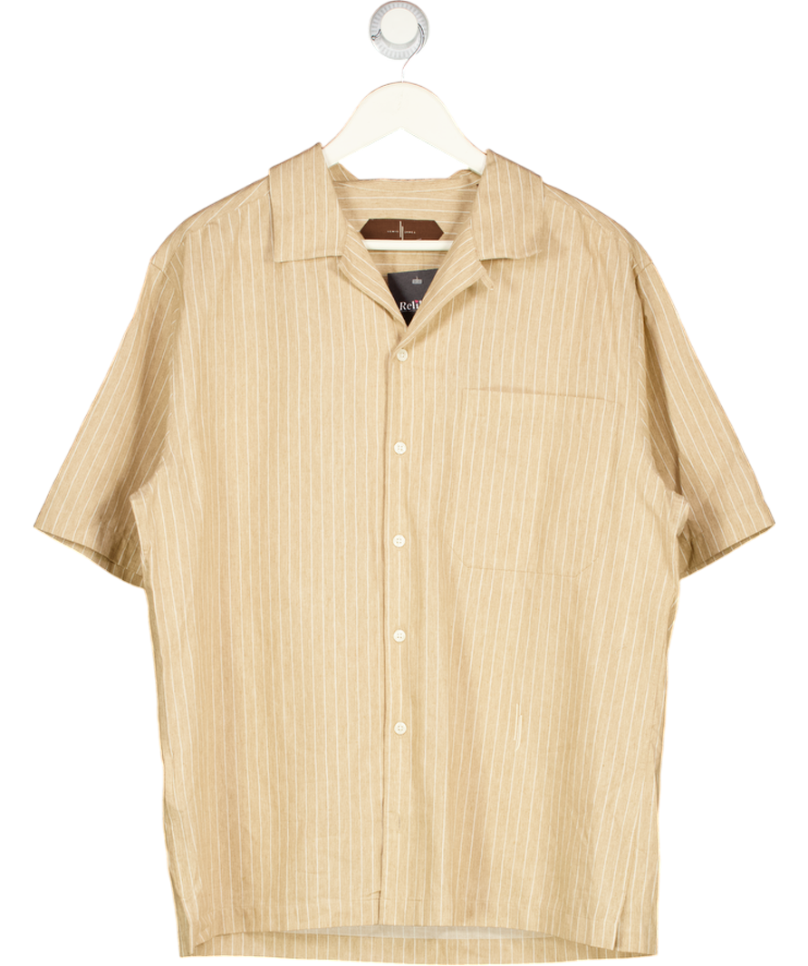 Lewis James Beige Villa Pinstripe Embroidered Shirt UK M