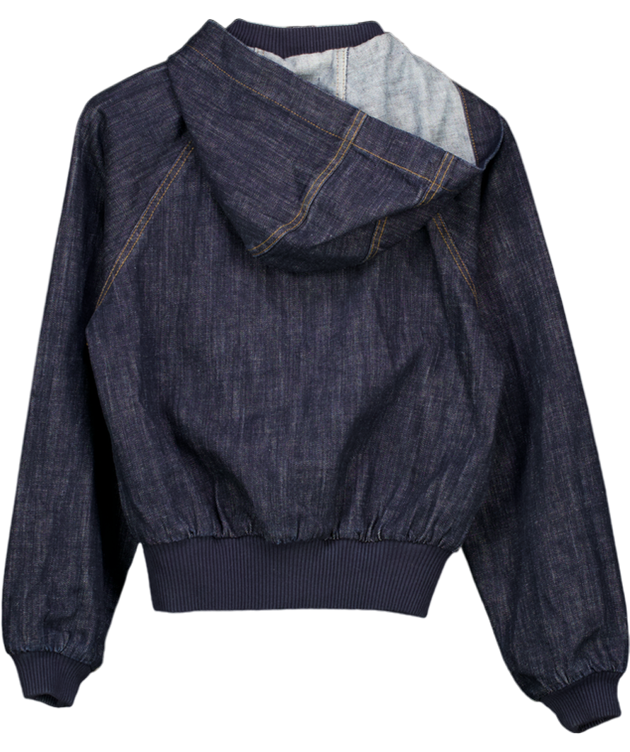 PEACHY DEN Blue Denim Bomber Jacket UK XS