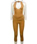 SKIMS Almond Brown Cupro Jersey Halter Bodysuit And Wrap Capri  Trouser Set UK XS