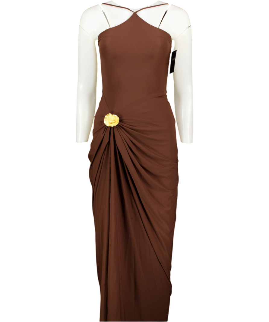 DEME BY GABRIELLA Chocolate Brown Maxi Dress With Gold Detail UK S