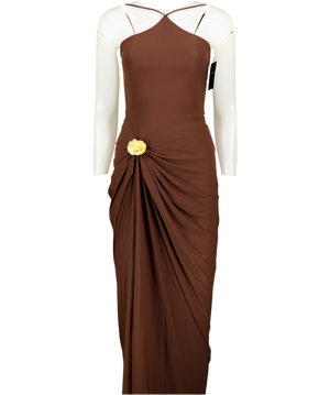 DEME BY GABRIELLA Chocolate Brown Maxi Dress With Gold Detail UK S