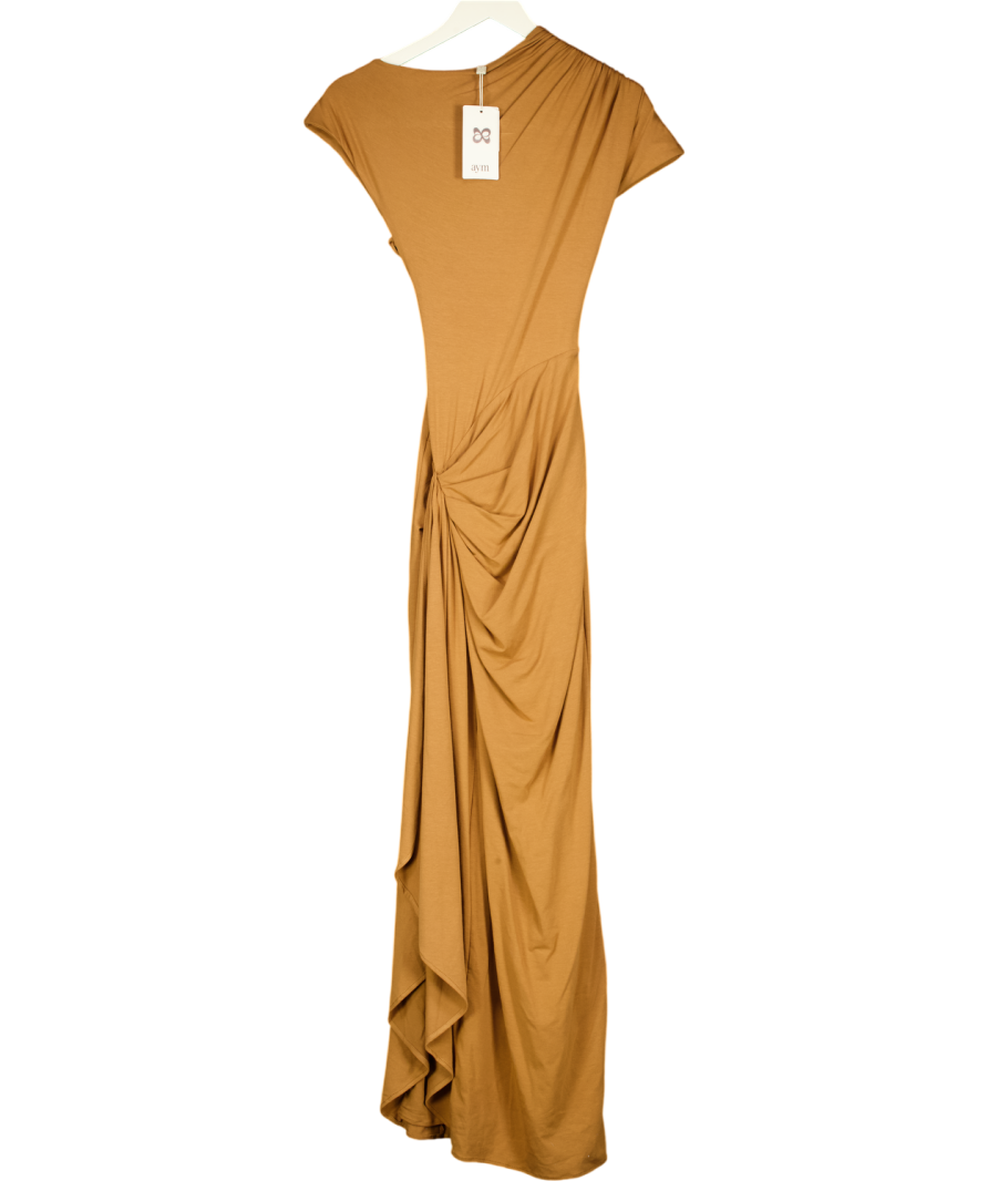 AYM Caramel Brown Venus Draped Maxi Dress UK XS