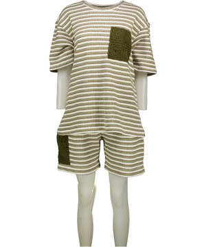 CHE STUDIOS 2-piece Cream / Khaki Knit Top (uk M) & Shorts (uk S) Set UK S/M