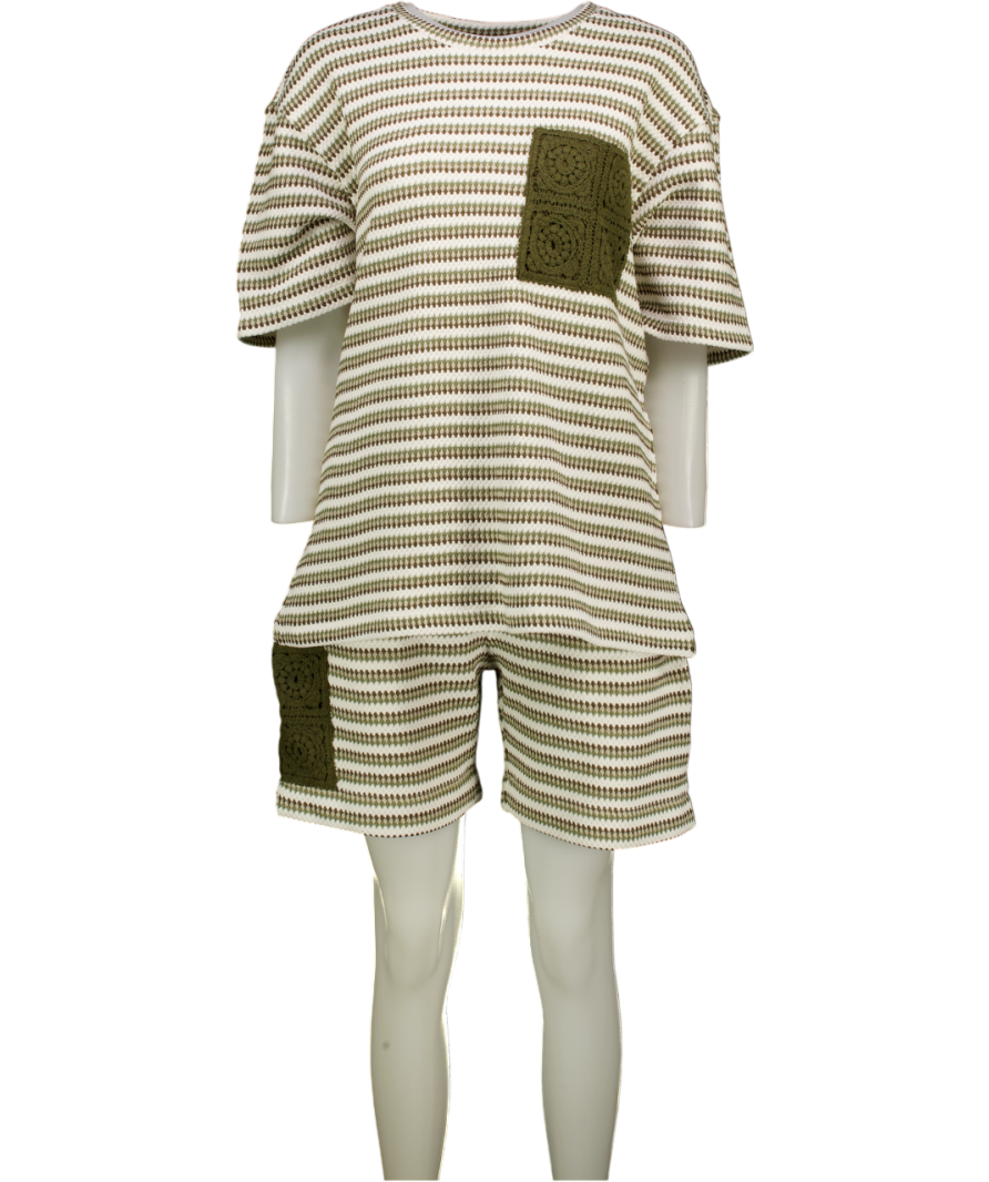 CHE STUDIOS 2-piece Cream / Khaki Knit Top (uk M) & Shorts (uk S) Set UK S/M
