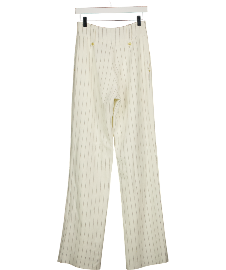 HOLLAND COOPER High Waisted Straight Trouser Oyster White Linen Pinstripe UK 8