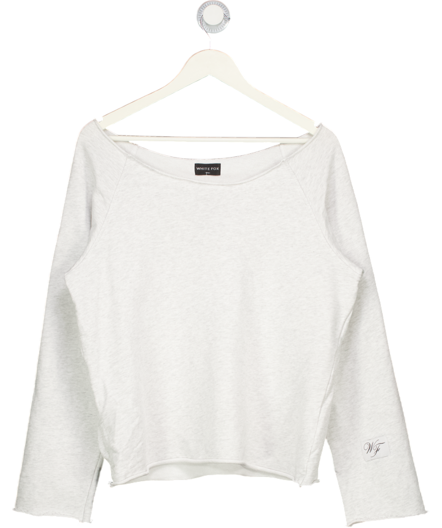 White Fox Off Shoulder Sweater Grey Marle Jumper UK S/M