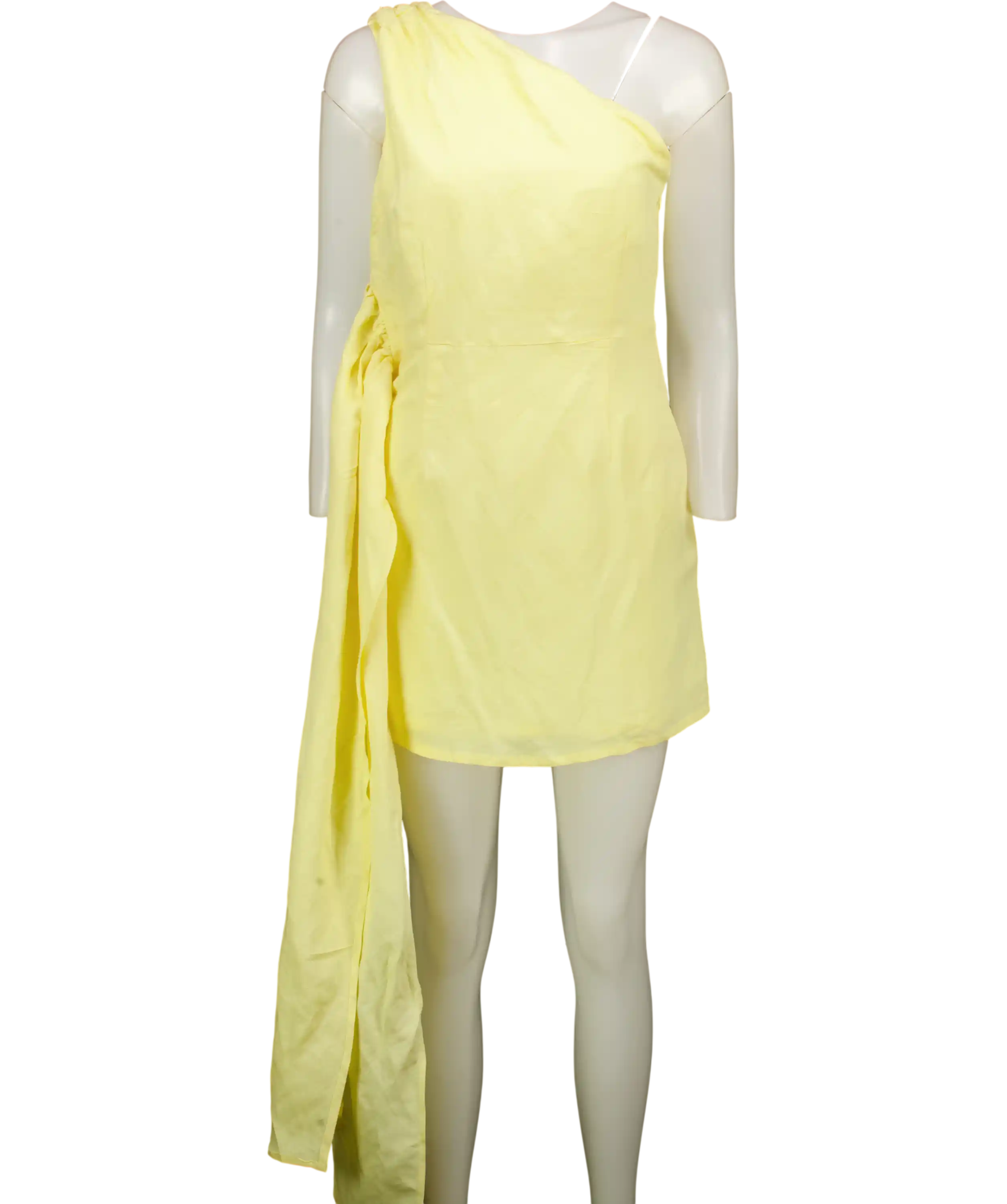 French Connection Yellow Birdie Linen One Shoulder Tie Mini Dress UK 12