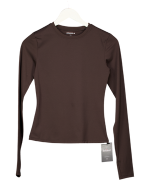 ADANOLA Brown Long-sleeve Stretch-jersey Top UK S