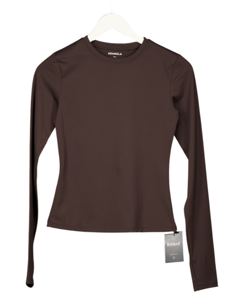 ADANOLA Brown Long-sleeve Stretch-jersey Top UK S