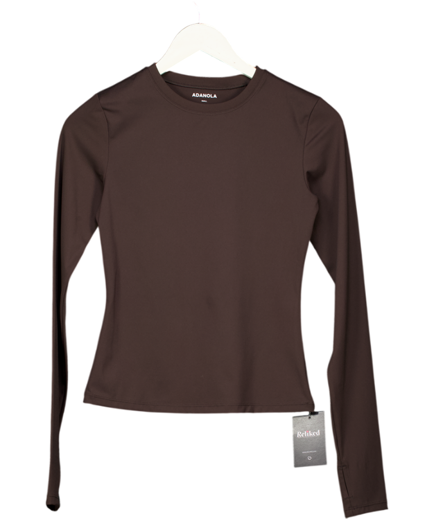ADANOLA Brown Long-sleeve Stretch-jersey Top UK S