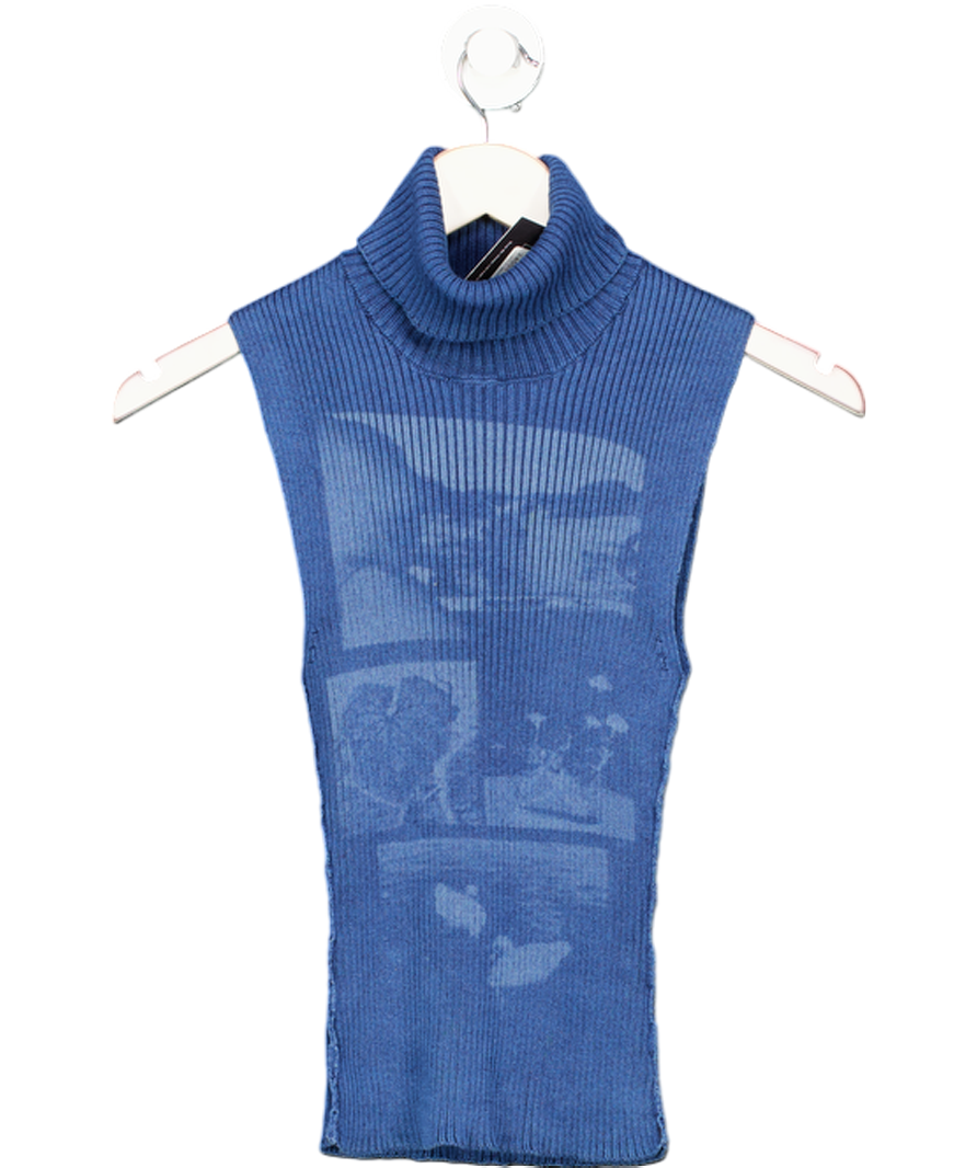 PALOMA WOOL Blue Printed Sleeveless Roll Neck Knit UK XS