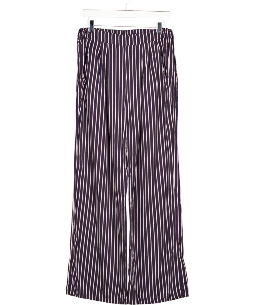 SAINT + SOFIA Navy Blue & White Striped Wide Leg Trousers UK 12