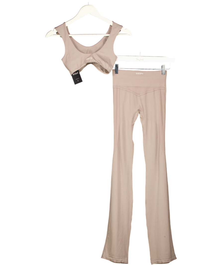 SEFI 2-piece Beige Activewear Bra & Leggings Set UK XS