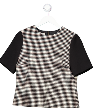 Hobbs Black Wool Dogtooth Printed Short Sleeve Top UK 12
