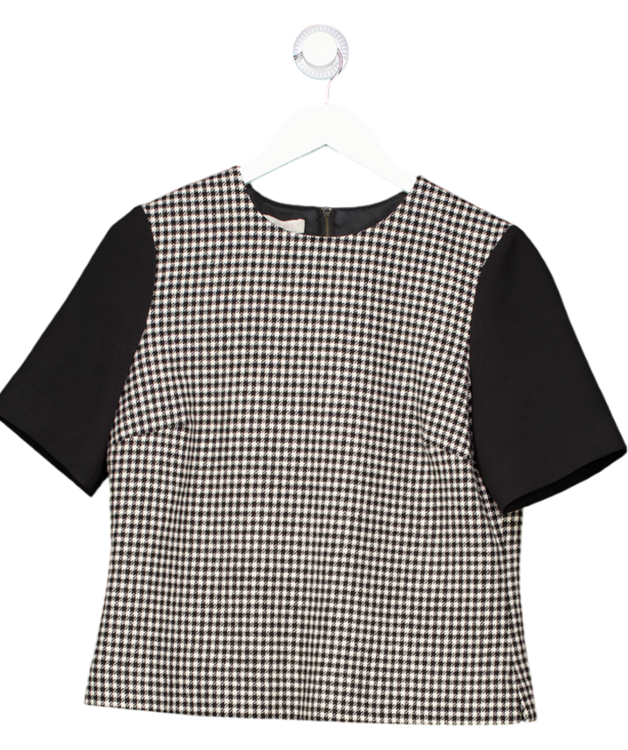 Hobbs Black Wool Dogtooth Printed Short Sleeve Top UK 12
