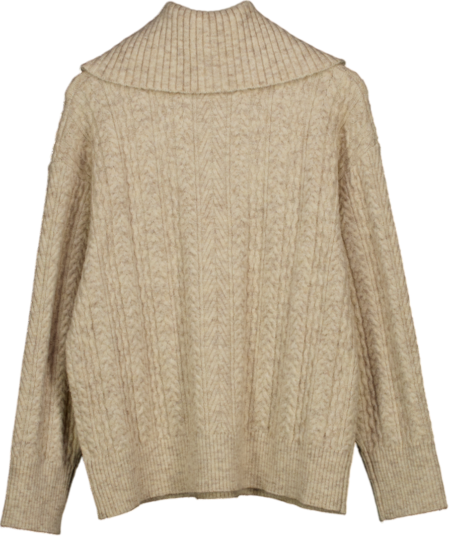 PRETTY LAVISH Beige Cable Knit Exaggerated Roll Neck Jumper UK S