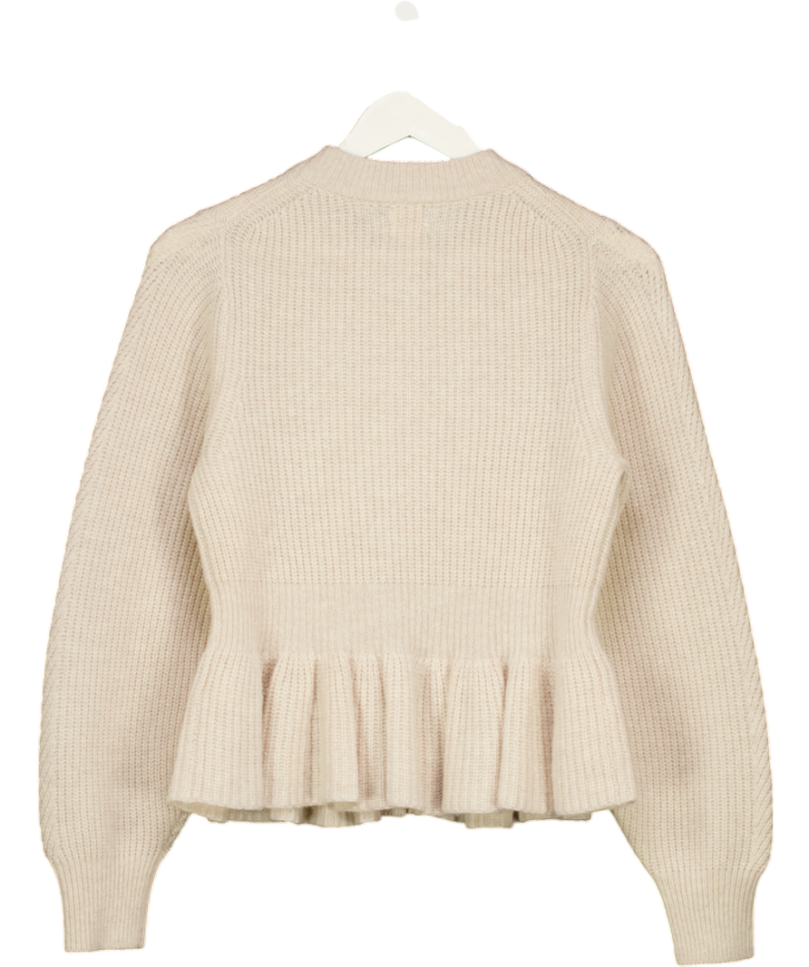 JOHN LEWIS Beige Wool Blend Peplum Cardigan With Gold Button Detailing UK 10