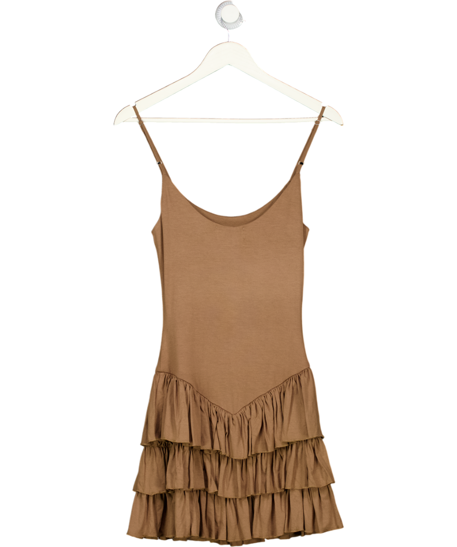 NA-KD X Emrata Brown Frill Mini Dress UK XS