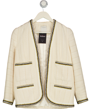 SANDRO Cream Tweed Jacket With Black / Gold Trims Fr34 UK 6