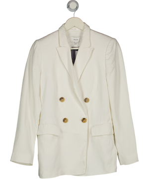 REISS Ivory White Soft Linen Double Breasted Blazer UK 10
