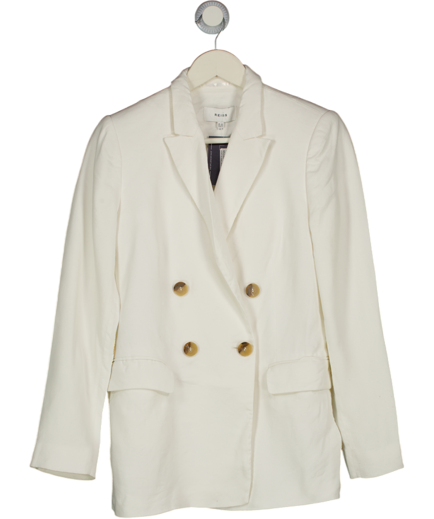 REISS Ivoru White Soft Linen Double Breasted Blazer UK 10