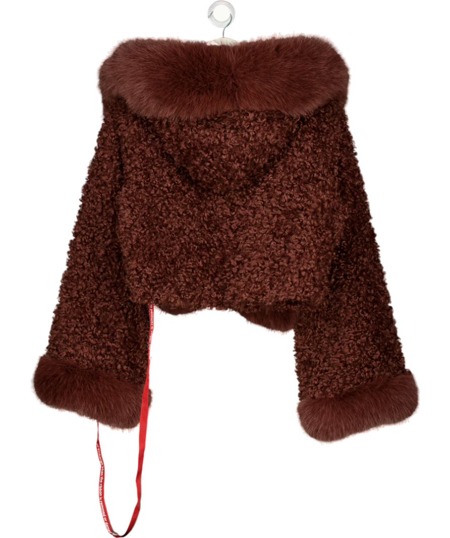 MISS CIRCLE Kali Mahogany Brown Cropped Vegan Shearling Fur Jacket UK M