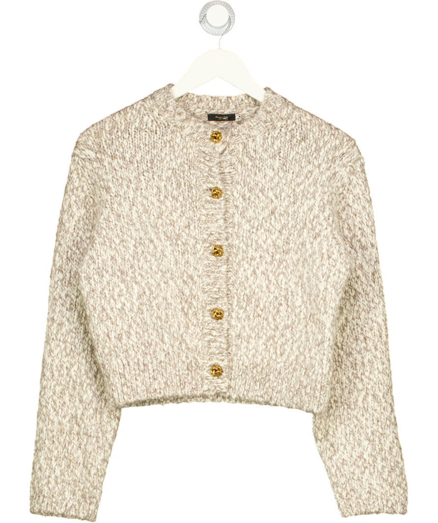 MASSIMO DUTTI Beige Alpaca Blend Cardigan With Gold Knot Button Detail UK XS