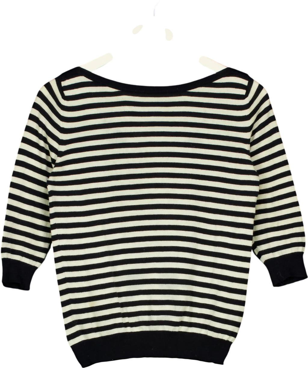 D&G DOLCE & GABBANA Black & White Striped Cotton Knit Jumper With Anchor Applique UK M