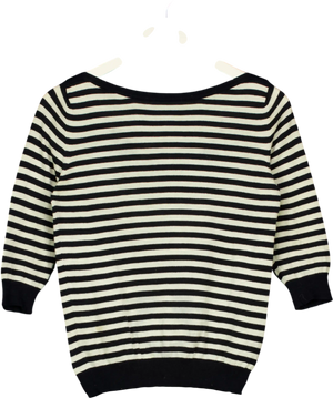 D&G DOLCE & GABBANA Black & White Striped Cotton Knit Jumper With Anchor Applique UK M