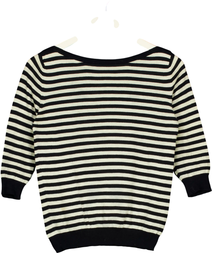 D&G DOLCE & GABBANA Black & White Striped Cotton Knit Jumper With Anchor Applique UK M