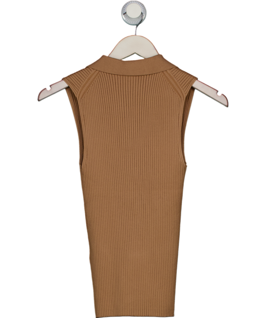 REISS Beige Camel Izzie V-neck Ribbed Sleeveless Top UK S