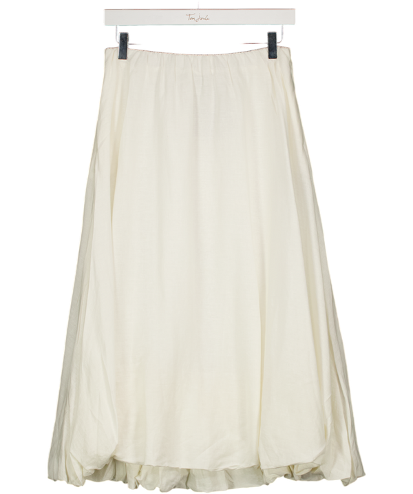 DONNA KARAN Weekend Cream Linen Blend  Bubble Hem Skirt UK XS