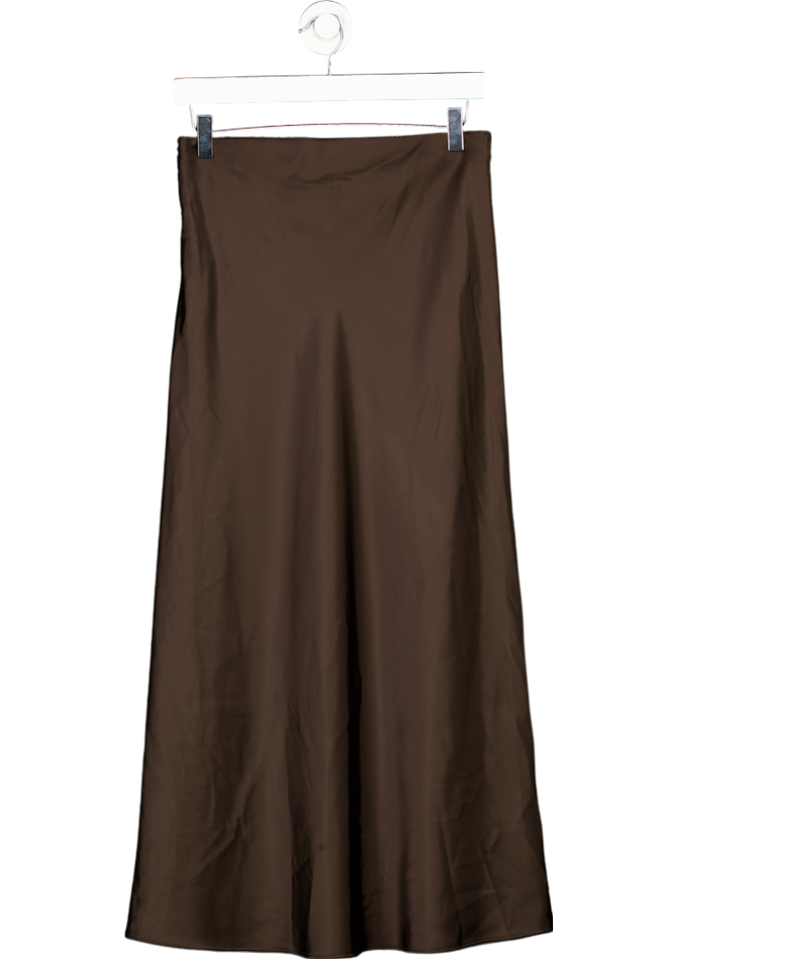 ZARA Chocolate Brown Satin Midi Skirt UK XS
