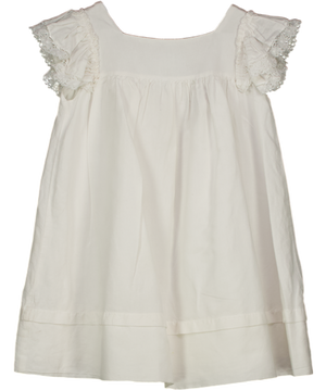 BENEDITA White Cotton/linen Blend Frill Sleeve Dress 6 Years