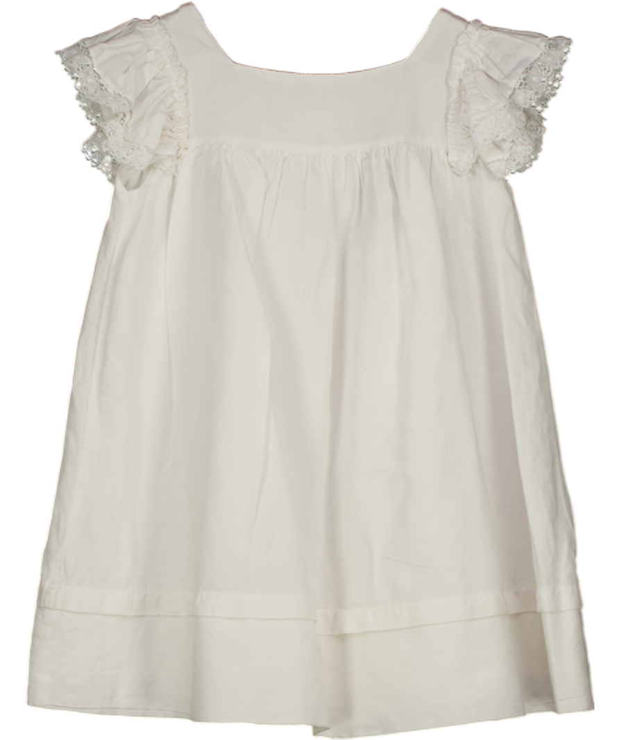 BENEDITA White Cotton/linen Blend Frill Sleeve Dress 6 Years