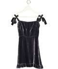 REFORMATION Grey Silk Velvet Tie Shoulder Mini Dress Sz0 UK 4