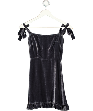 REFORMATION Grey Silk Velvet Tie Shoulder Mini Dress Sz0 UK 4