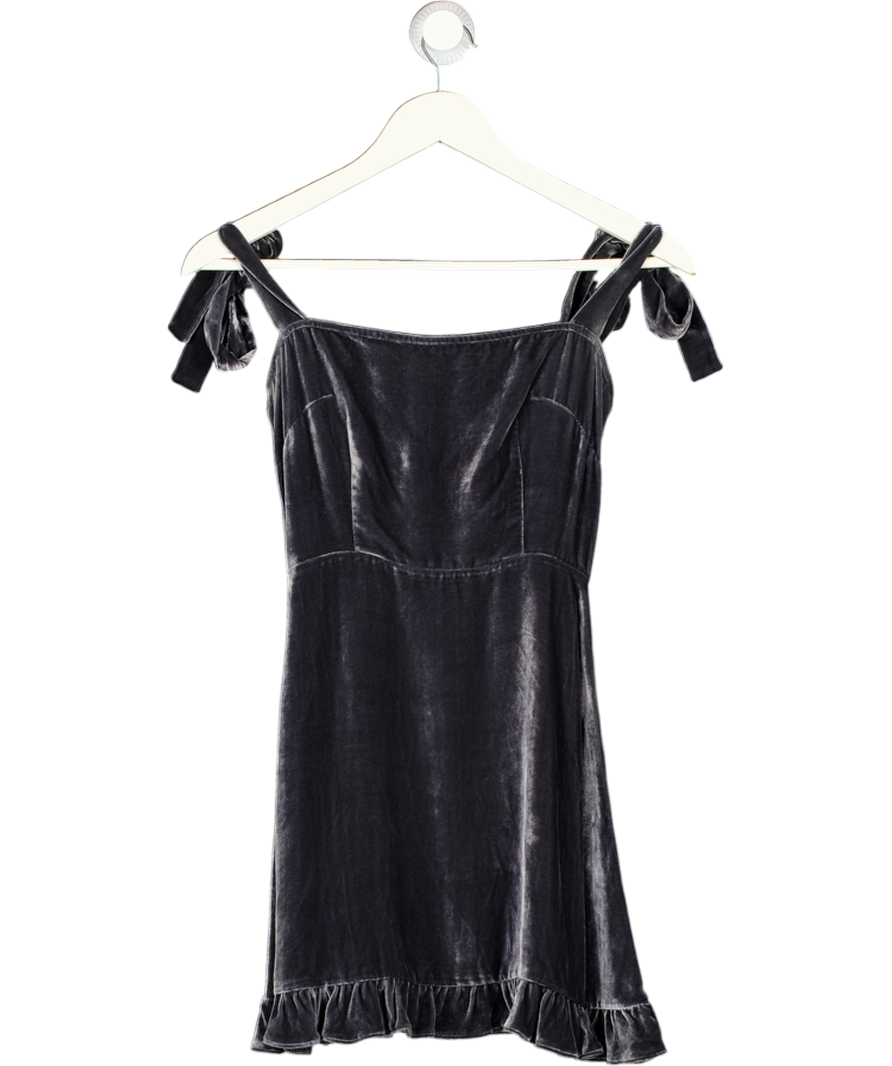 REFORMATION Grey Silk Velvet Tie Shoulder Mini Dress Sz0 UK 4