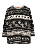 KENZO Black & White Wool Blend Intarsia Knit Reindeer Oversize Jumper UK S