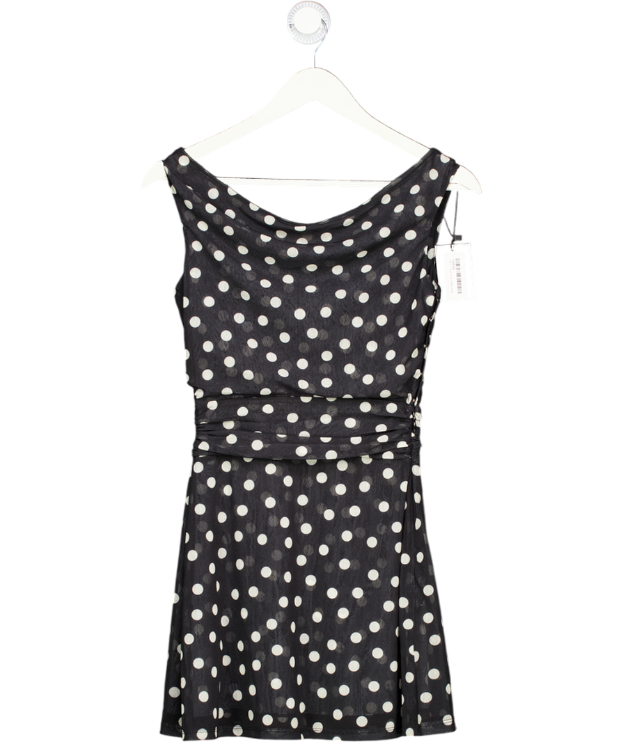 LPA Black Ruched Mesh Polka Dot Mini Dress UK XXS