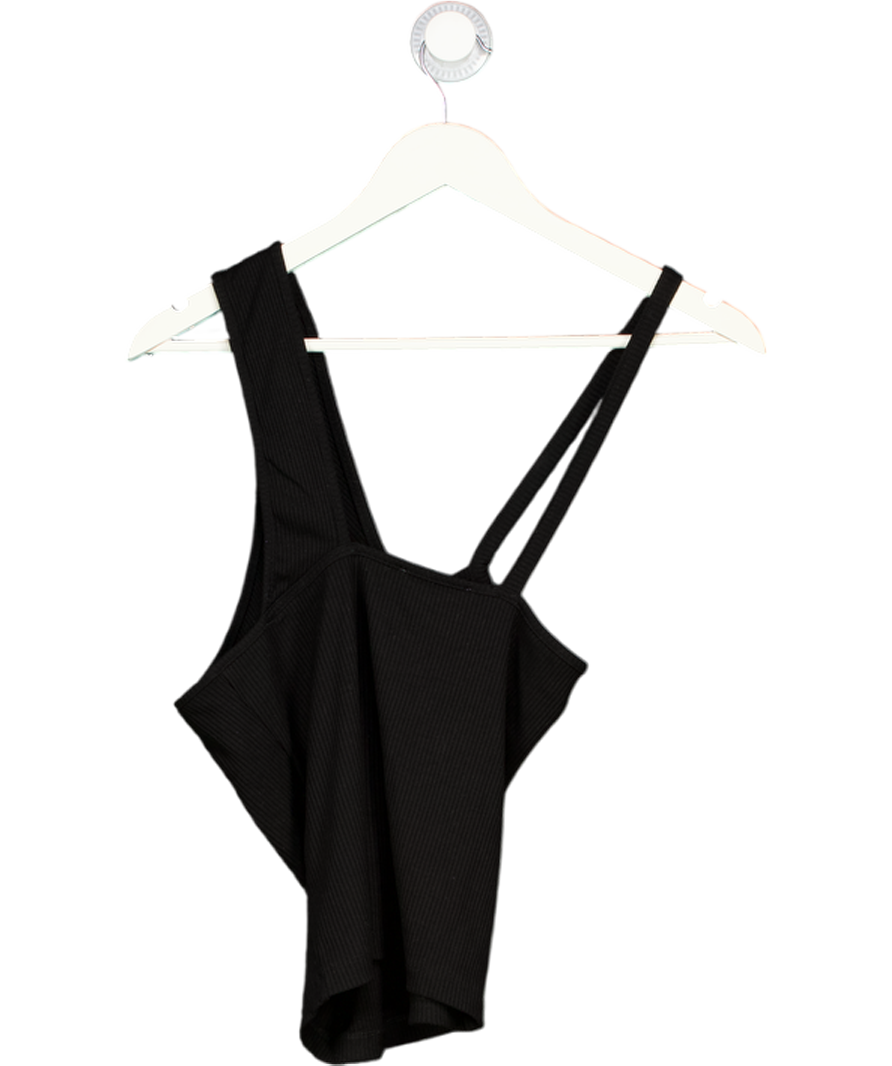 NA-KD Black Neck Detail Rib Top UK S